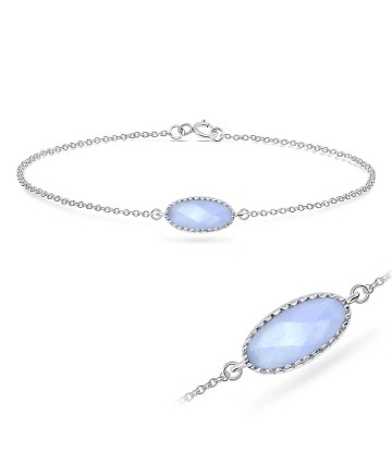 Blue Chalcedony Ellipse Shape Silver Bracelet BRS-385